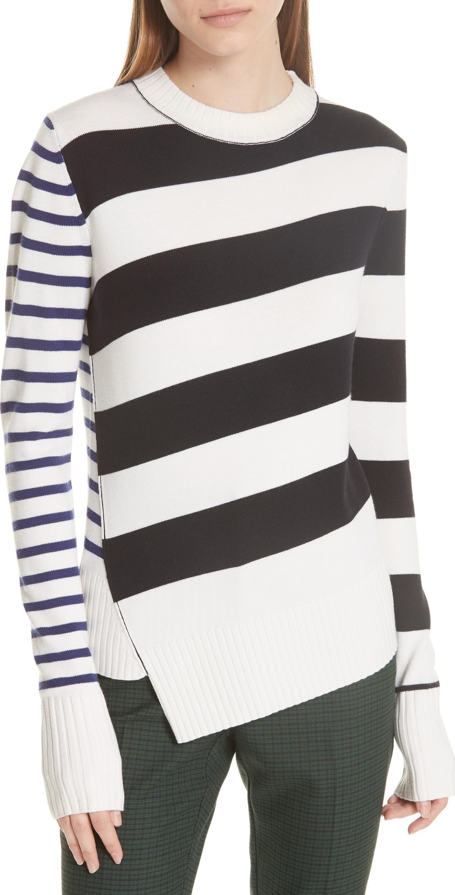 GREY Jason Wu Queen Asymmetrical Stripe Merino Wool Sweater