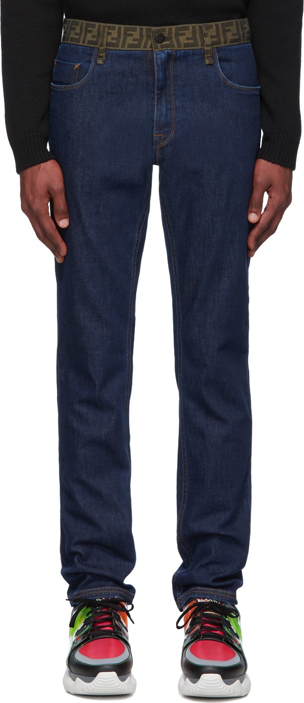 Fendi Blue 'Forever Fendi' Contrast Waistband Jeans