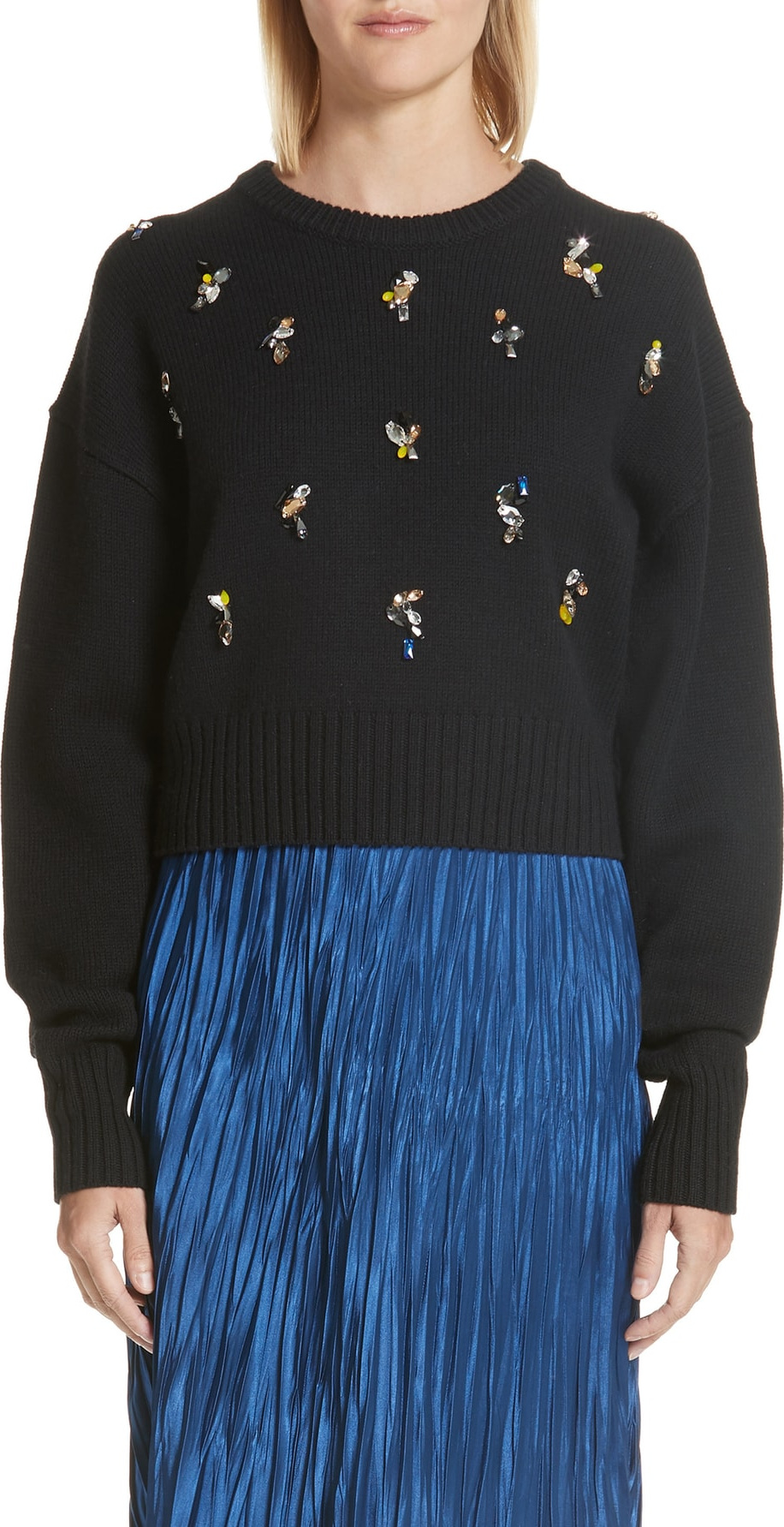 Jason Wu Crystal Embellished Merino Wool Blend Sweater