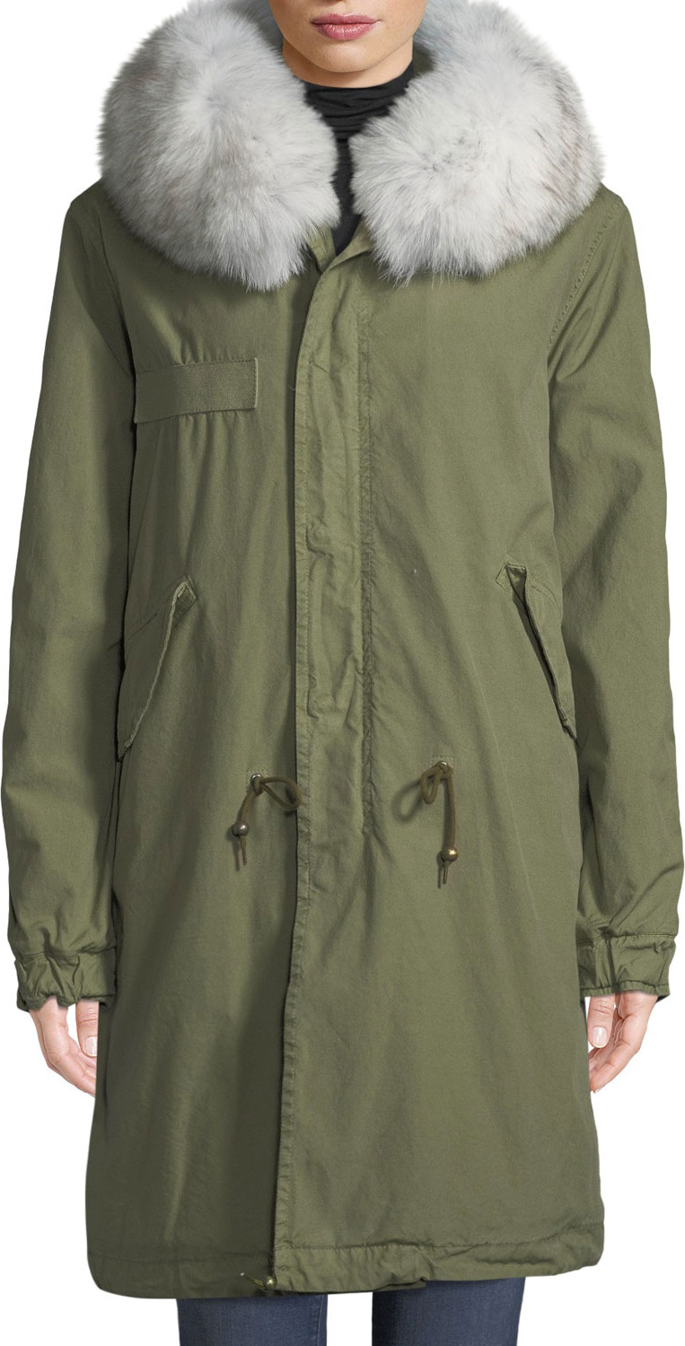 Mr&Mrs Italy Quilted Hooded Parka Coat with Fur Collar