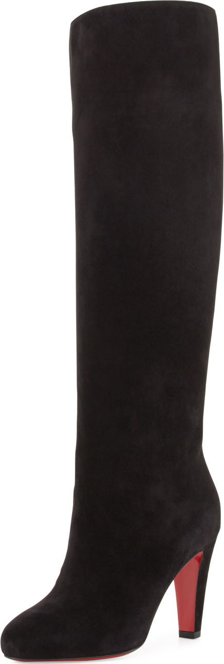 Christian Louboutin Suede 85mm Red Sole Knee Boot, Black