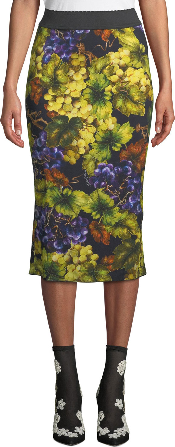 Dolce & Gabbana Elastic-Waist Grape-Print Tube Skirt