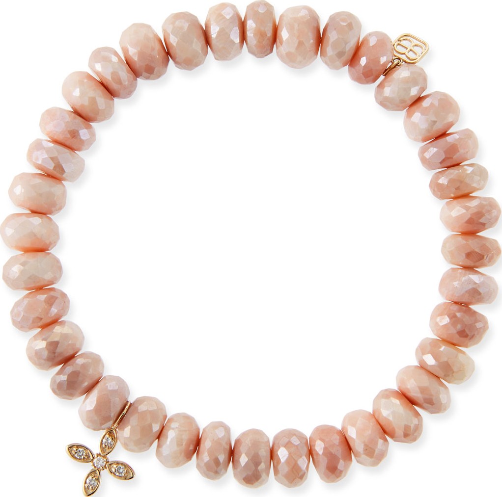 Sydney Evan 14k Diamond Cross & Salmon-Moonstone Bracelet