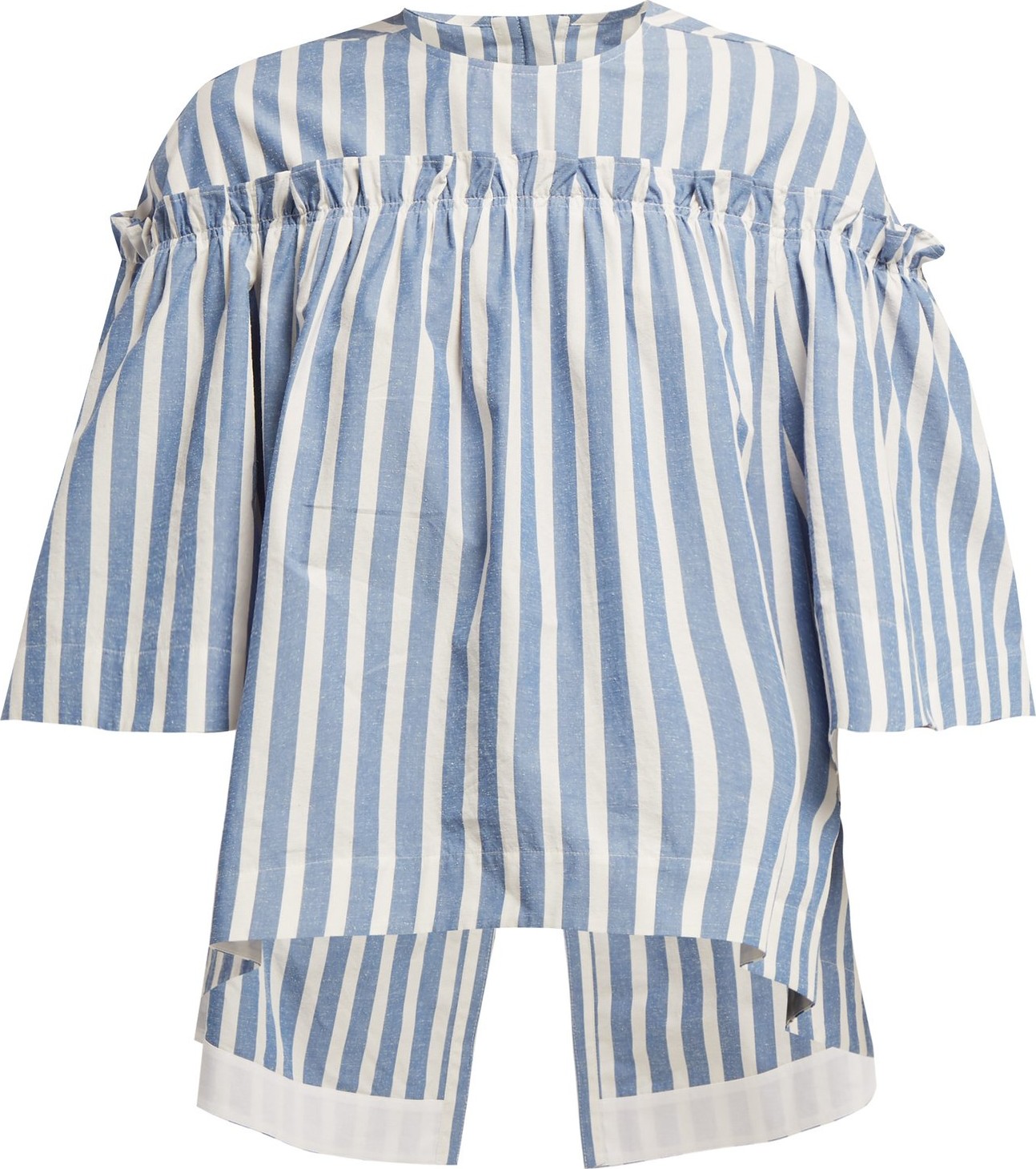 Golden Goose Deluxe Brand Ruffle-trimmed striped cotton and silk-blend top
