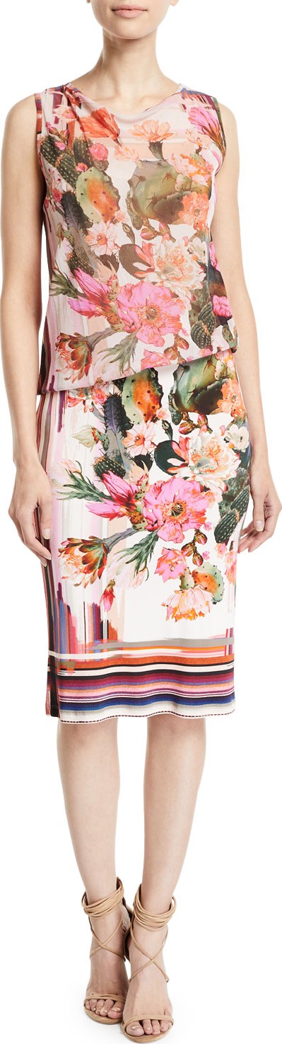 Fuzzi Sleeveless Tulle Top Cactus-Print Jersey Tank Dress