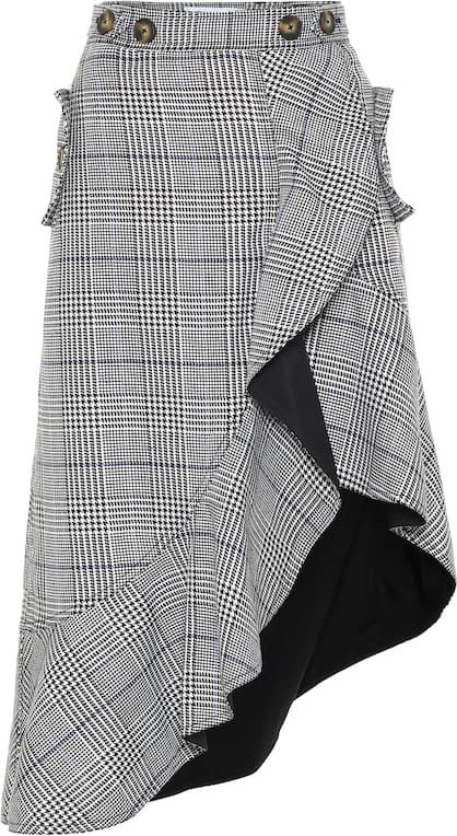 Self Portrait Checked flounced midi skirt