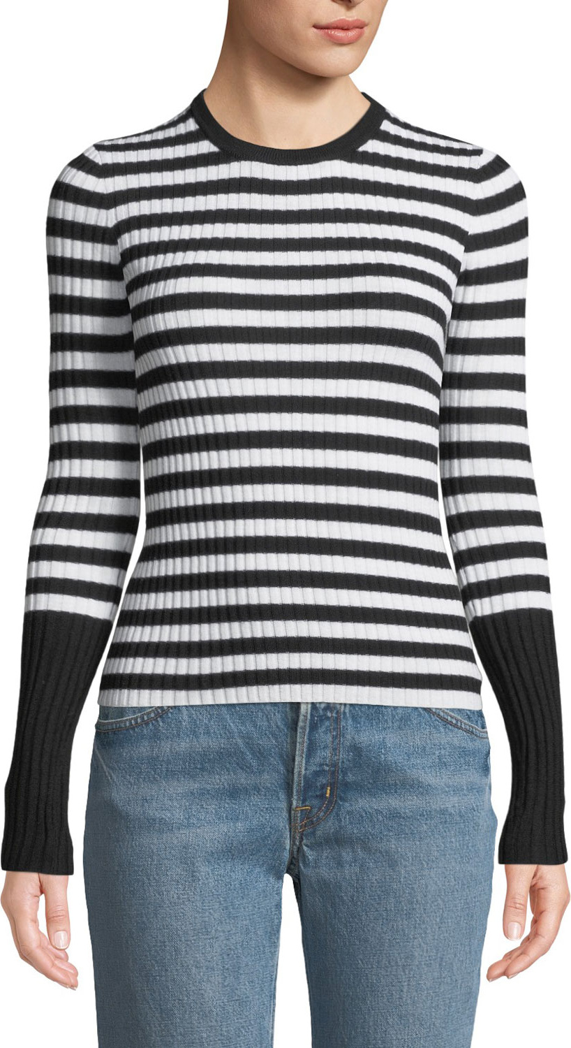 ATM Anthony Thomas Melillo Striped Wool Ribbed Crewneck Sweater