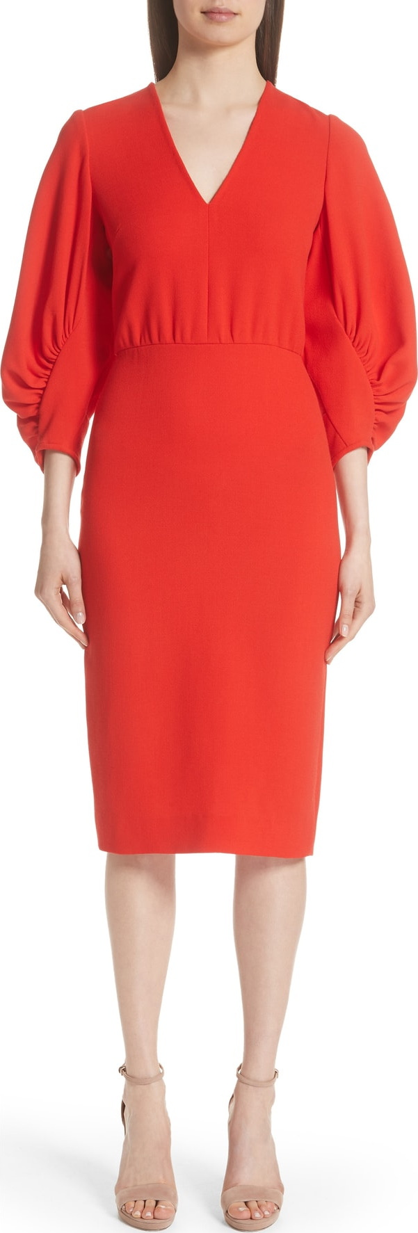 Lela Rose Wool Blend Crepe Full Sleeve Dress