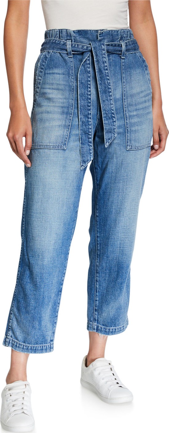 AMO Belted Straight-Leg Paperbag Cropped Jeans