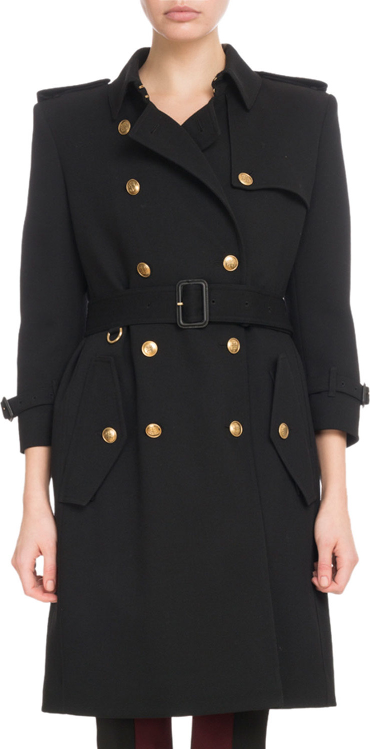 Givenchy Double-Breasted Heavy Wool Crepe Trench Coat