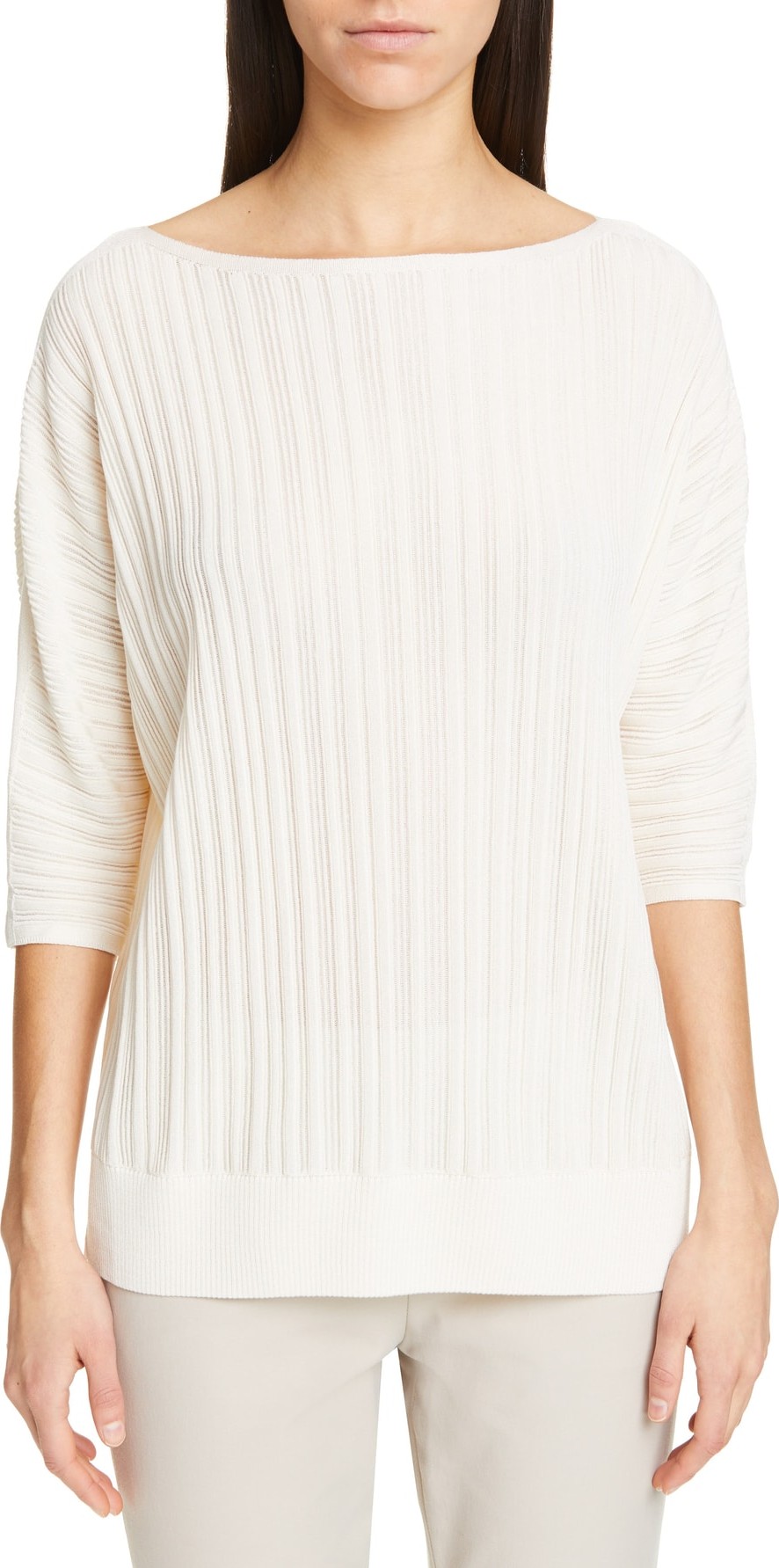 Lafayette 148 New York Plissé Ribbed Dolman Sweater