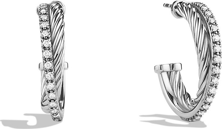 David Yurman Small Crossover Hoop Earrings with Diamonds