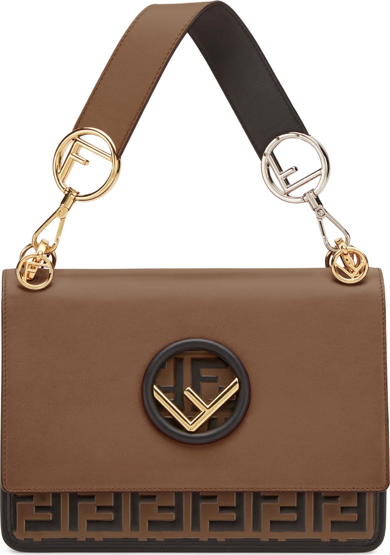 Fendi Kan I Logo Calfskin Leather Shoulder Bag