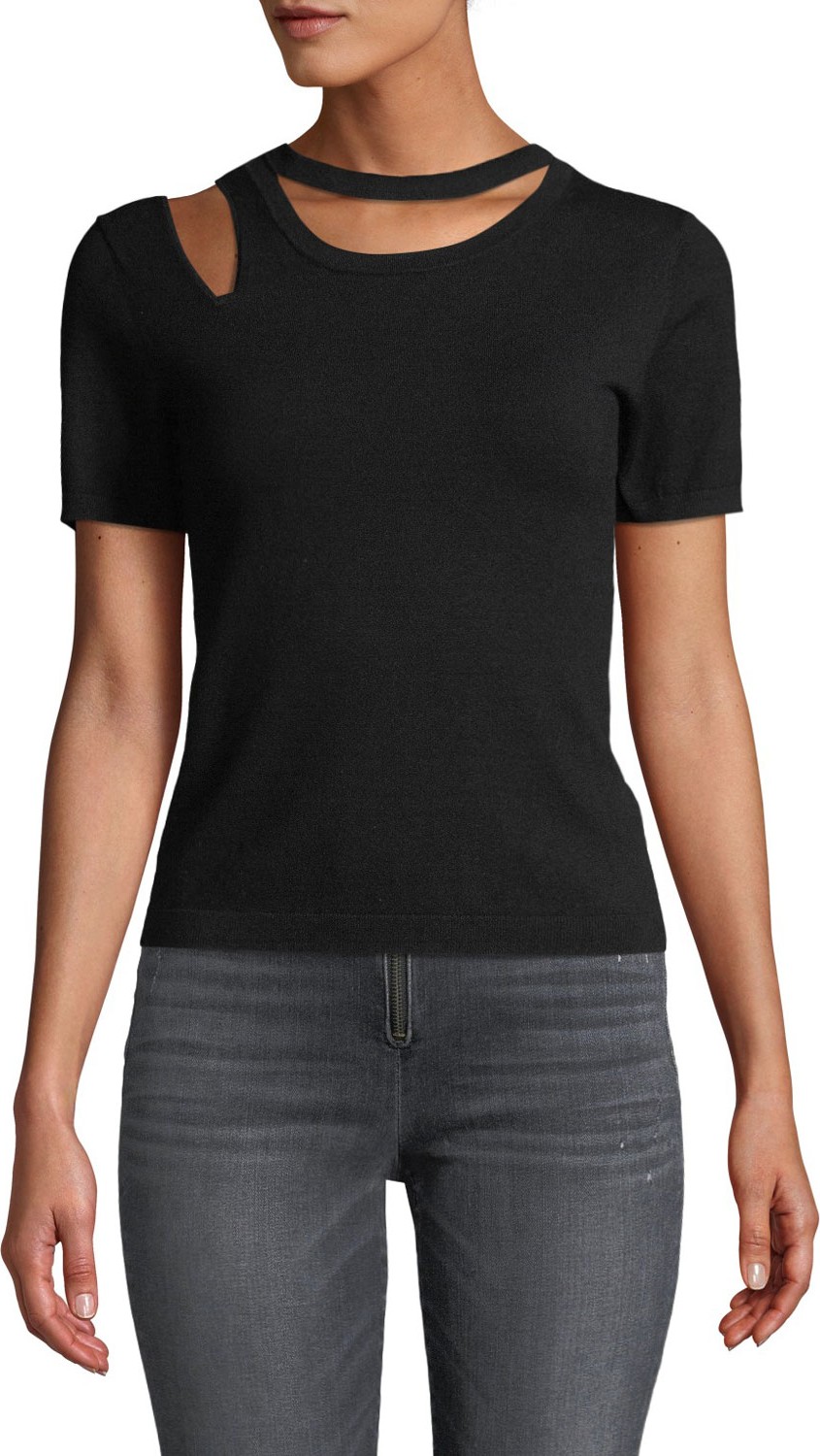 Alice + Olivia Roslyn Short-Sleeve Cutout Fitted Sweater