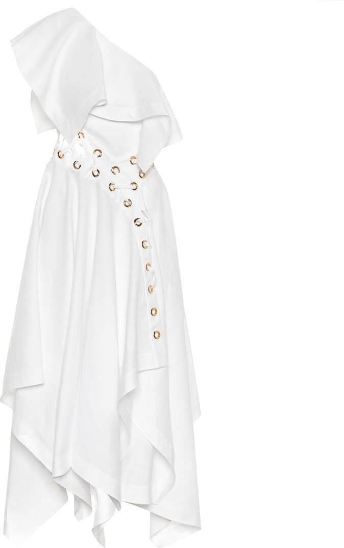 Alexander McQueen One-shoulder linen dress