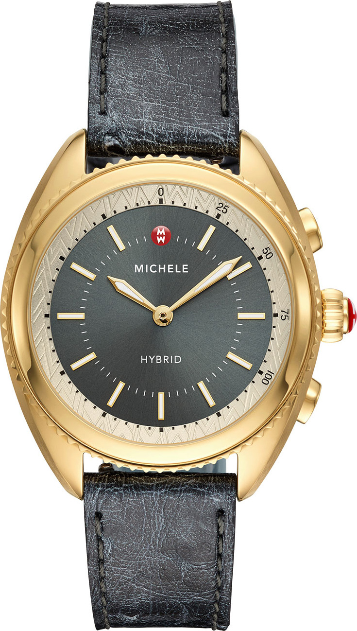 MICHELE 38mm Hybrid Smartwatch w/ Ostrich Strap, Gold/Gray
