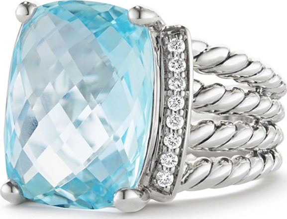 David Yurman Wheaton Ring with Blue Topaz and Diamonds