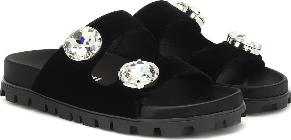 Miu Miu Embellished velvet slides