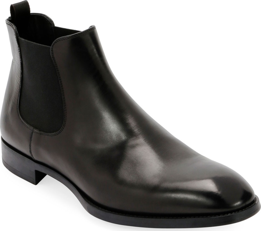 Giorgio Armani Gored Leather Chelsea Boot w/ Rubber Sole