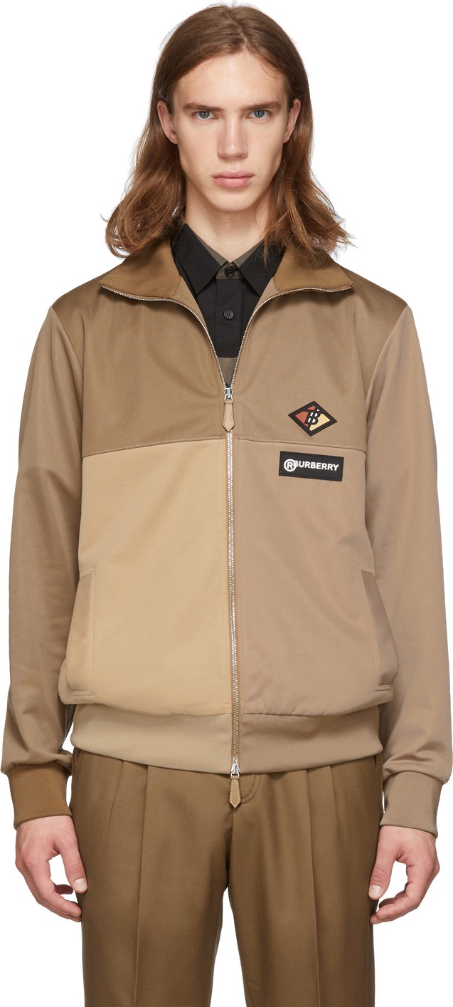 Burberry London England Tan & Beige Logo Track Jacket
