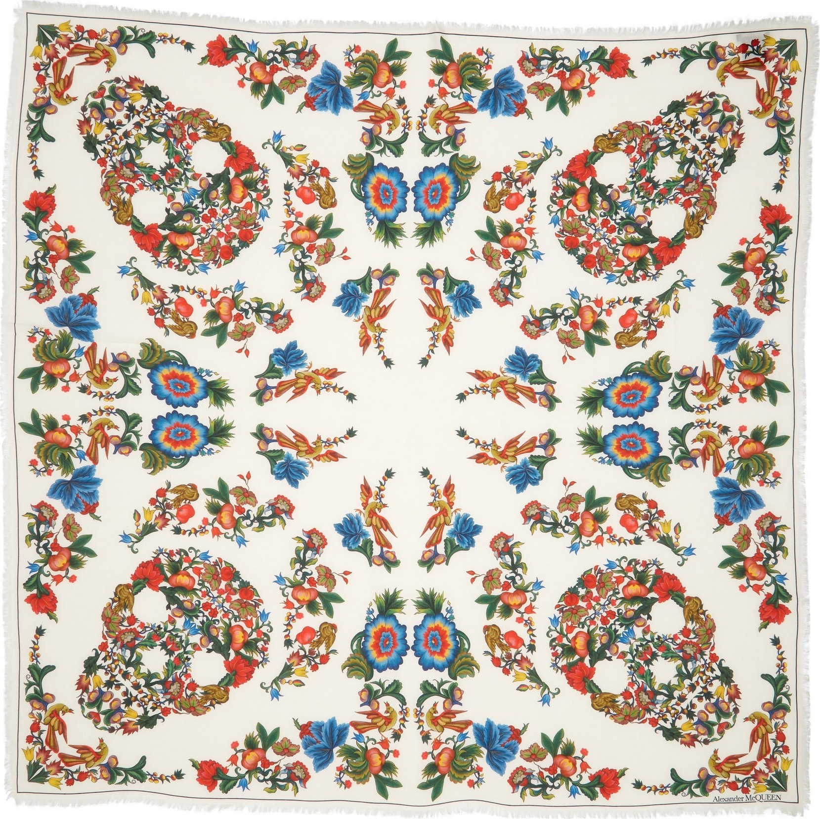 Alexander McQueen Floral Print Modal & Wool Scarf