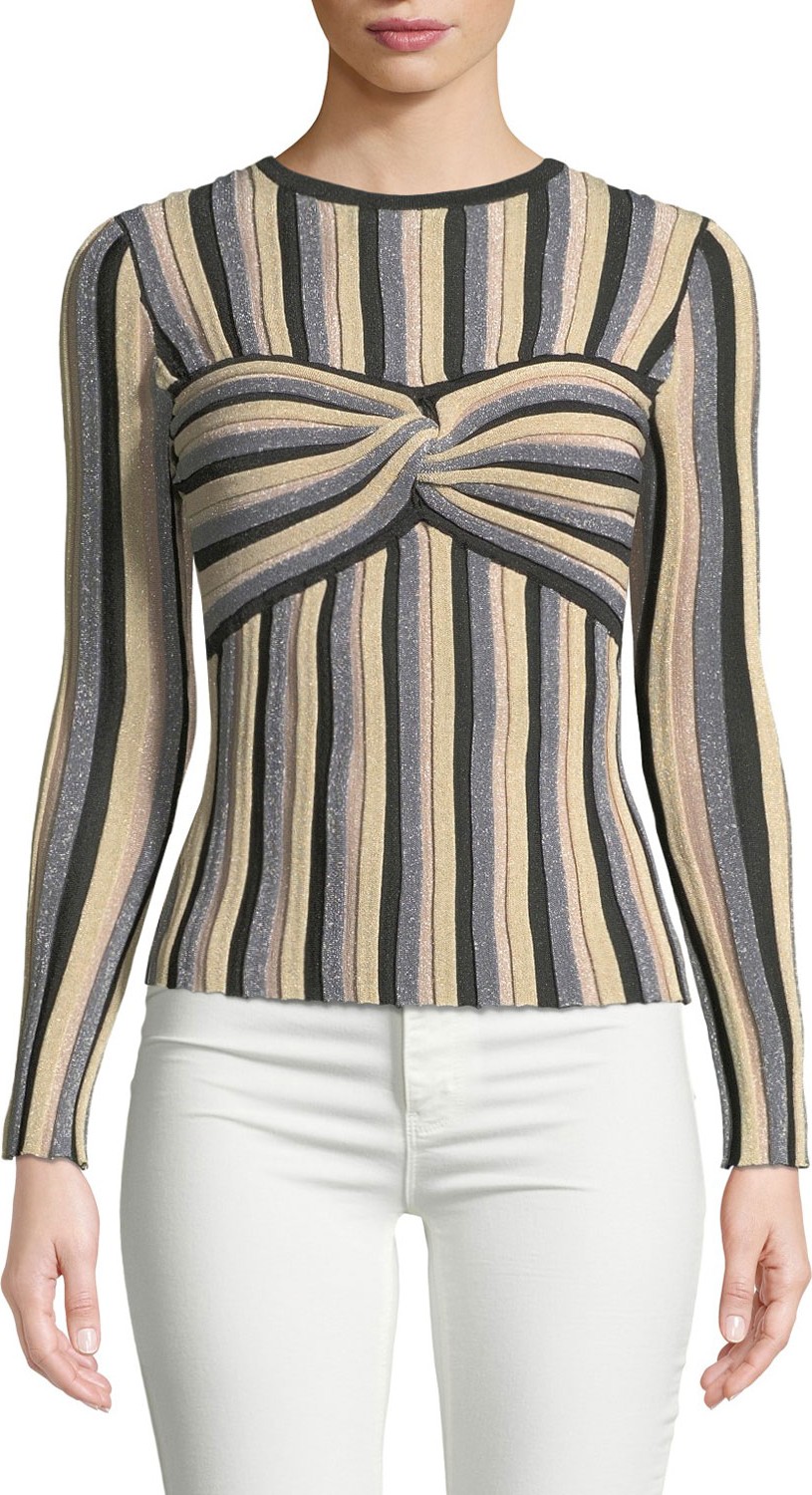 Tabula Rasa Millais Striped Metallic Twist-Front Cutout Top