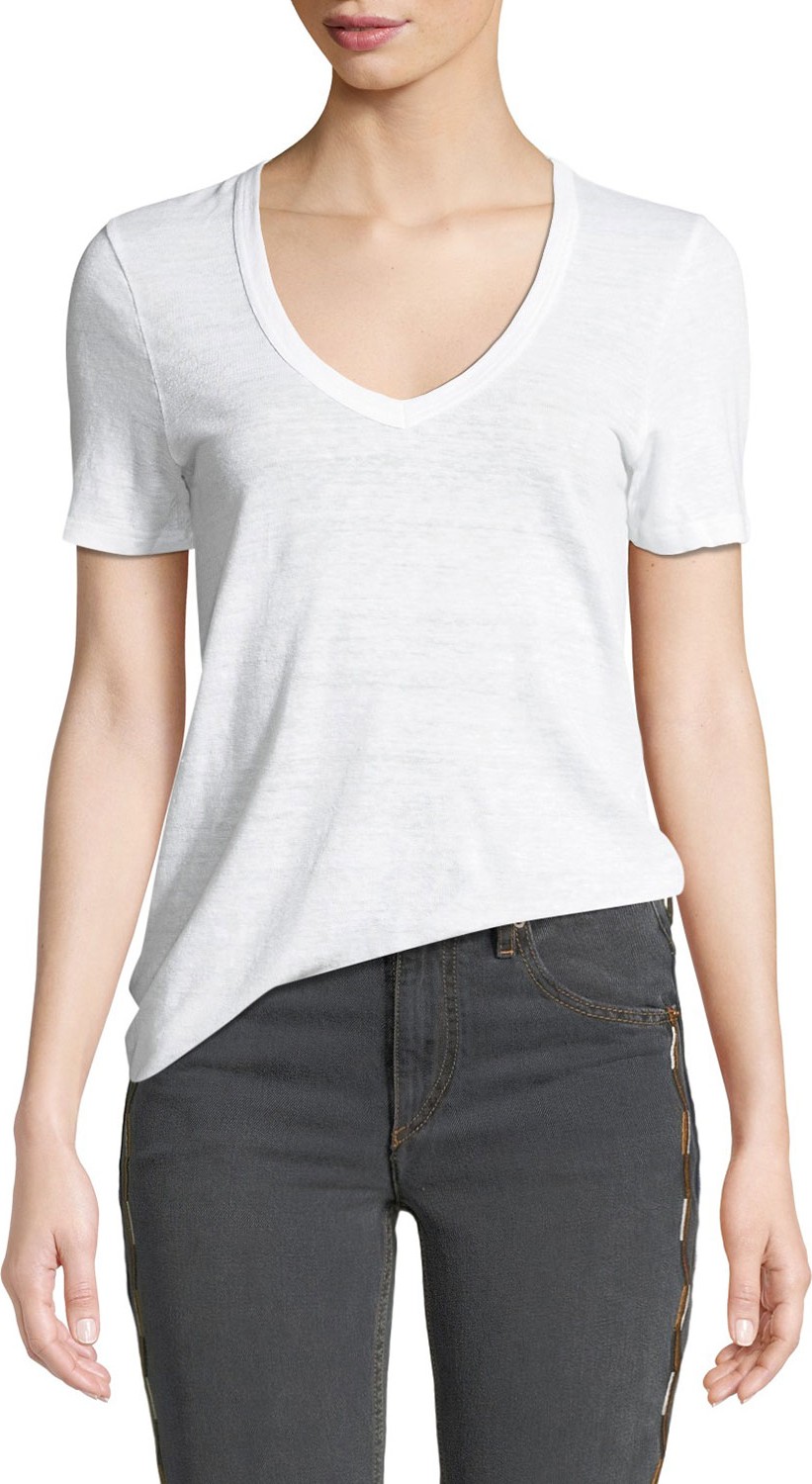 Isabel Marant Etoile Kranger Short-Sleeve Linen V-Neck Tee