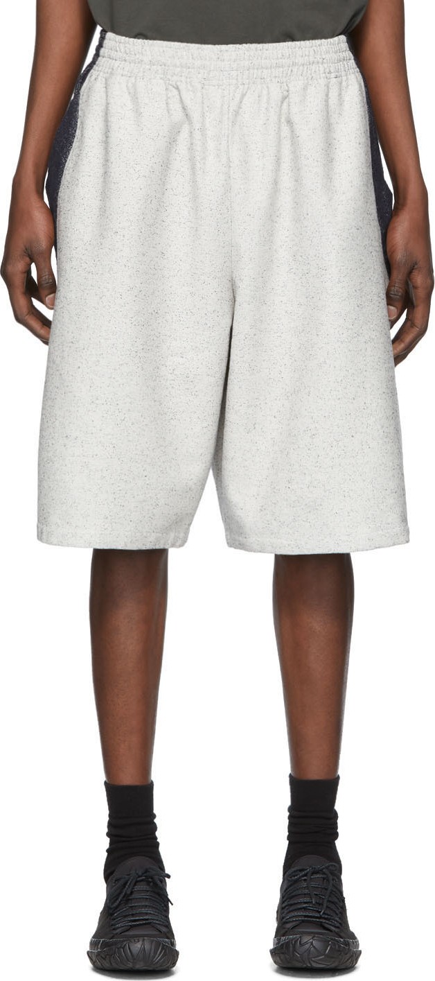 Kiko Kostadinov Off-White & Indigo Linen Louisville Wide Shorts