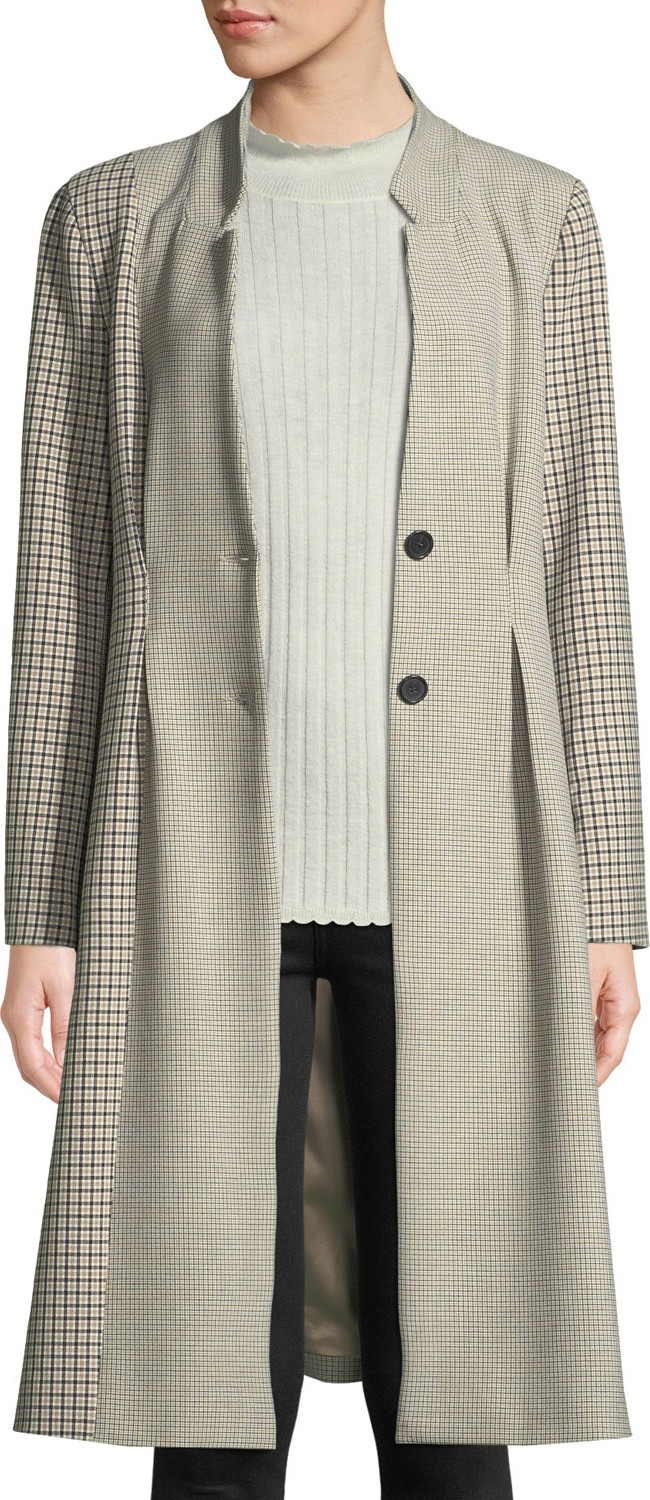 Joie Paiton Check Button-Front Long Coat