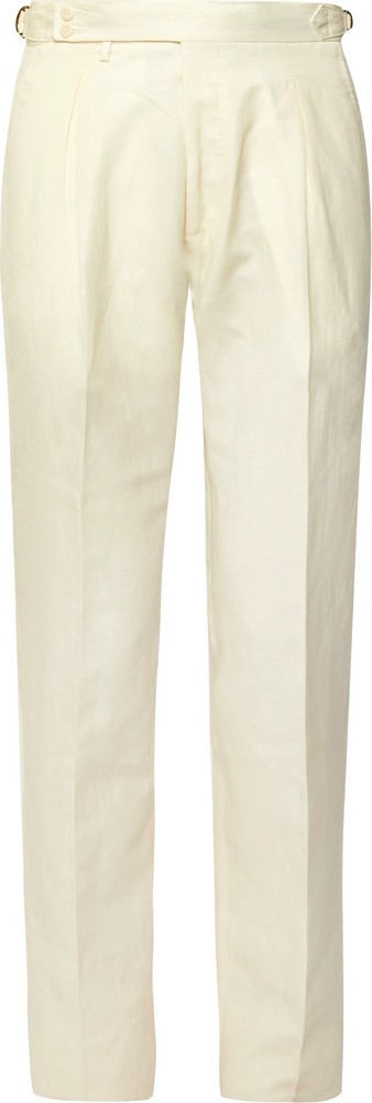 Zanella Midnight-Blue Nico Tapered Pleated Virgin Wool and Linen-Blend Trousers