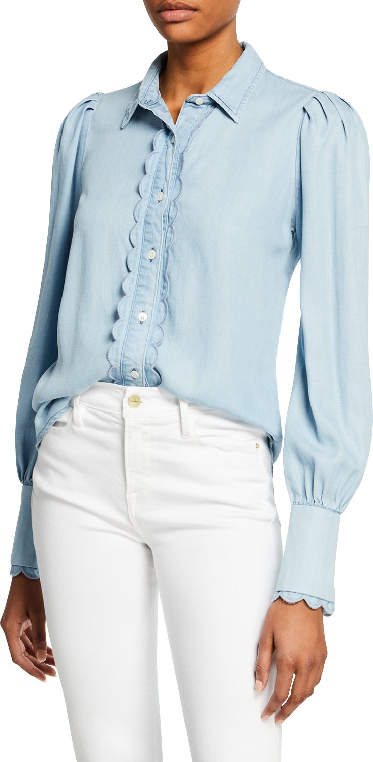 FRAME DENIM Scalloped Button-Front Denim Top