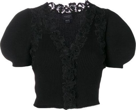 Giambattista Valli floral embroidered trim cropped sweater