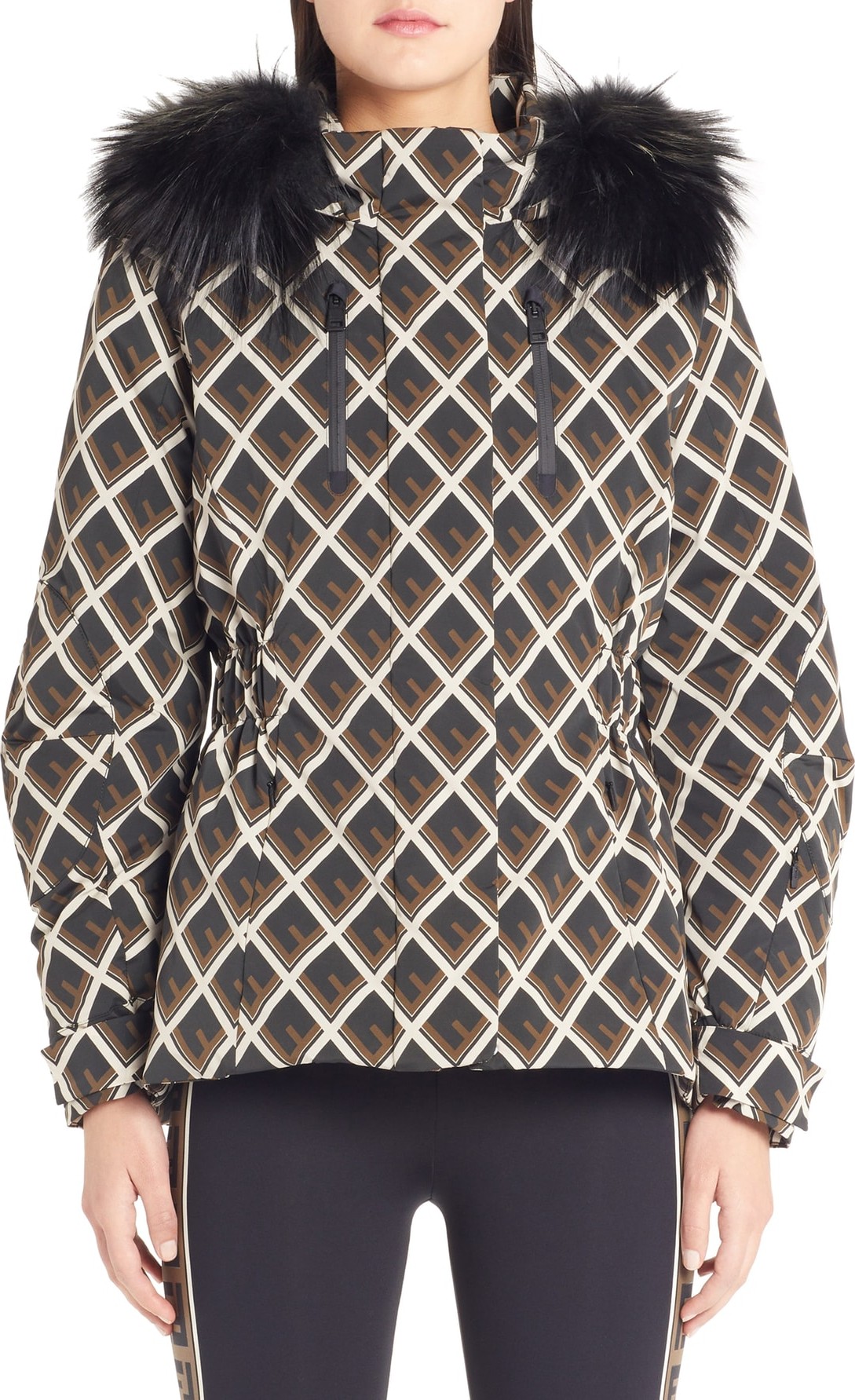 Fendi Deco-F Technical Coat with Genuine Fox Fur Trim