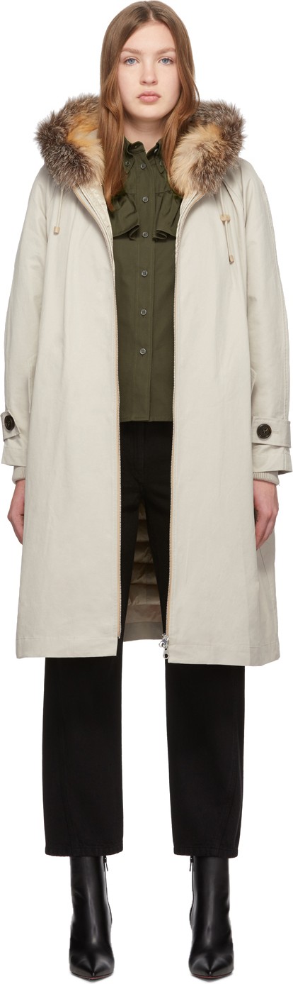 Yves Salomon Beige Down Integrated Parka