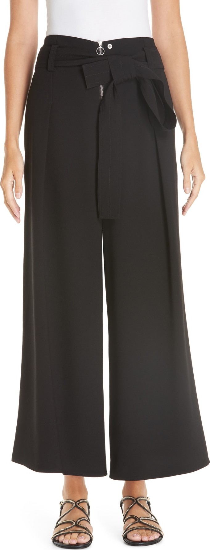 Proenza Schouler Tie Waist Crepe Wide Leg Pants