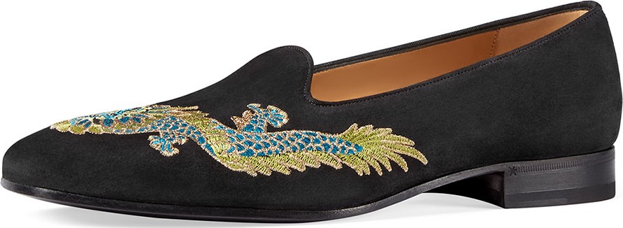 Gucci Suede Loafer with Dragon Embroidery