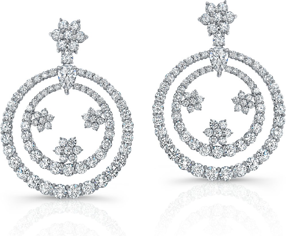 Norman Silverman 18k White Gold Diamond Dangling Earrings