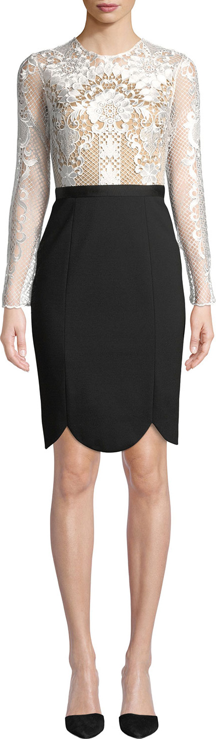 Catherine Deane Latisha Long-Sleeve Dress w/ Lace & Ponte