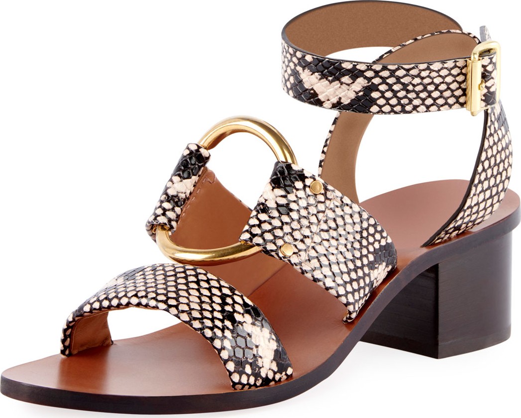 Chloe Rony Snake-Embossed Cutout Lace-Up Sandals