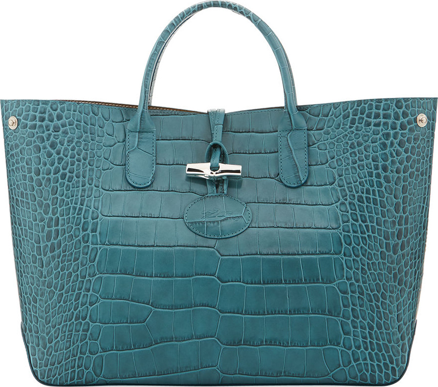 Longchamp Roseau Medium Croc-Embossed Leather Tote Bag