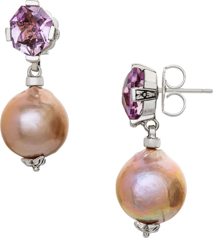 Stephen Dweck Amethyst & Pearl Drop Earrings