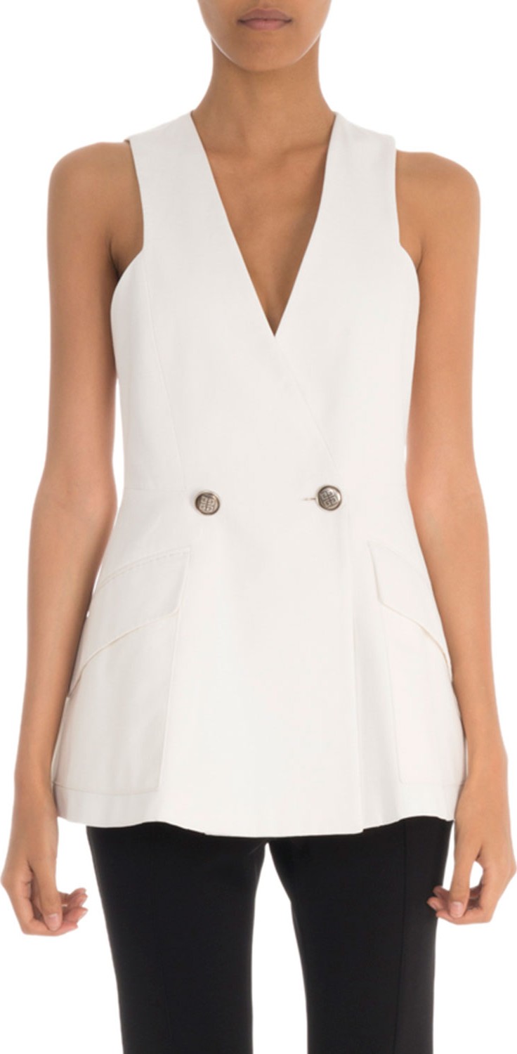 Givenchy Sleeveless V-Neck Logo-Button Peplum Top