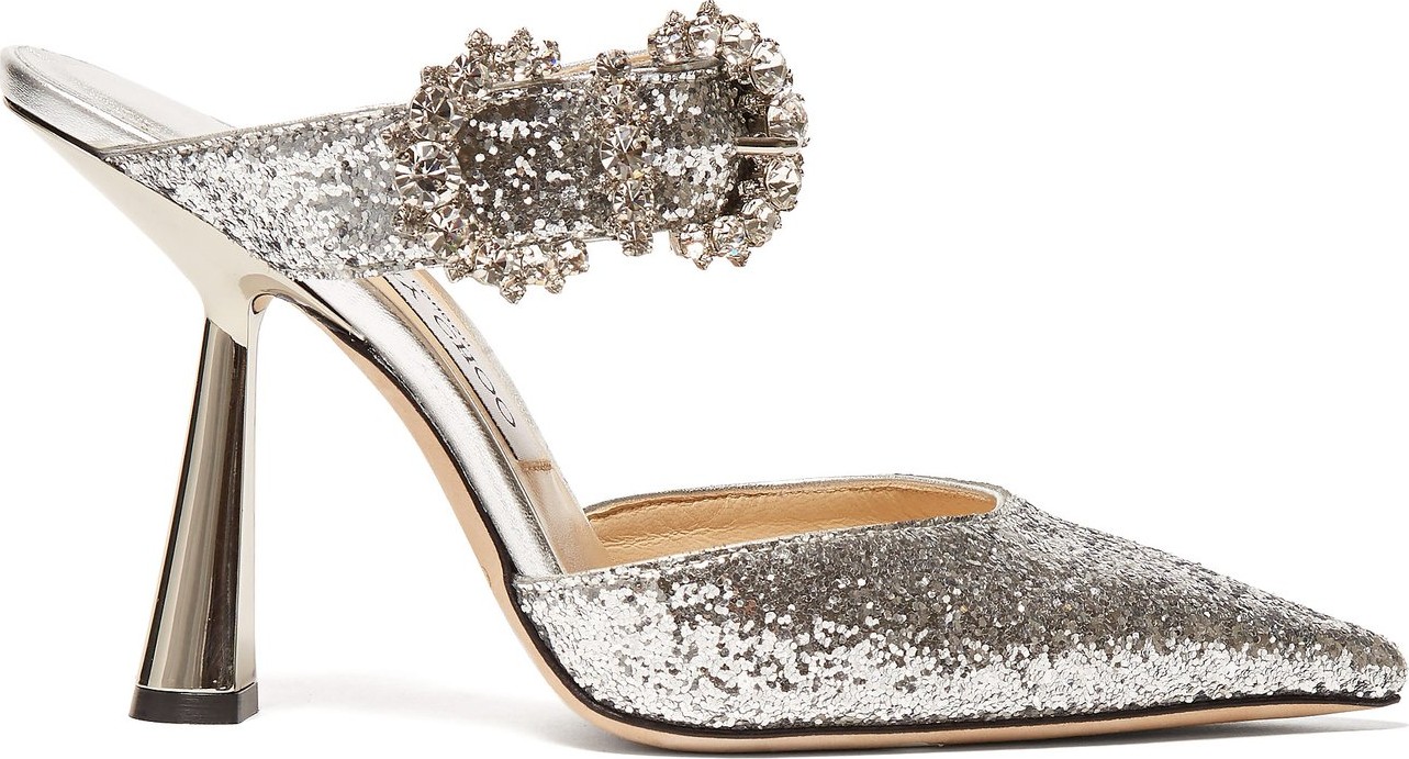 Jimmy Choo Smokey 100 glitter encrusted leather mules