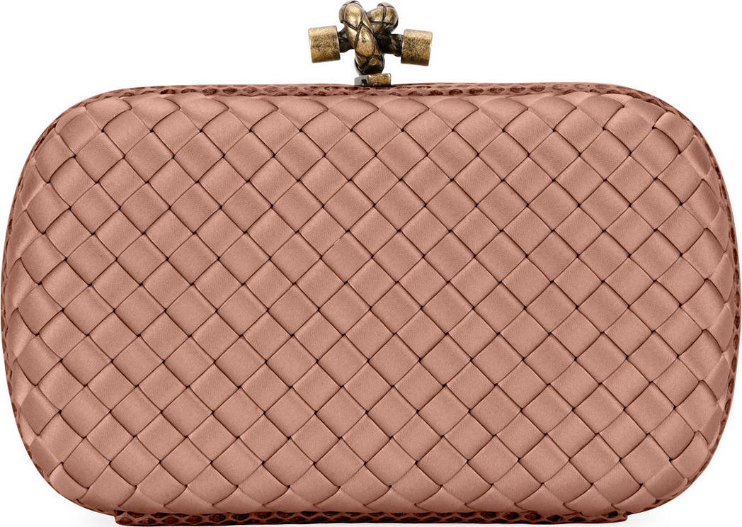 Bottega Veneta Woven Satin Chain Knot Clutch Bag