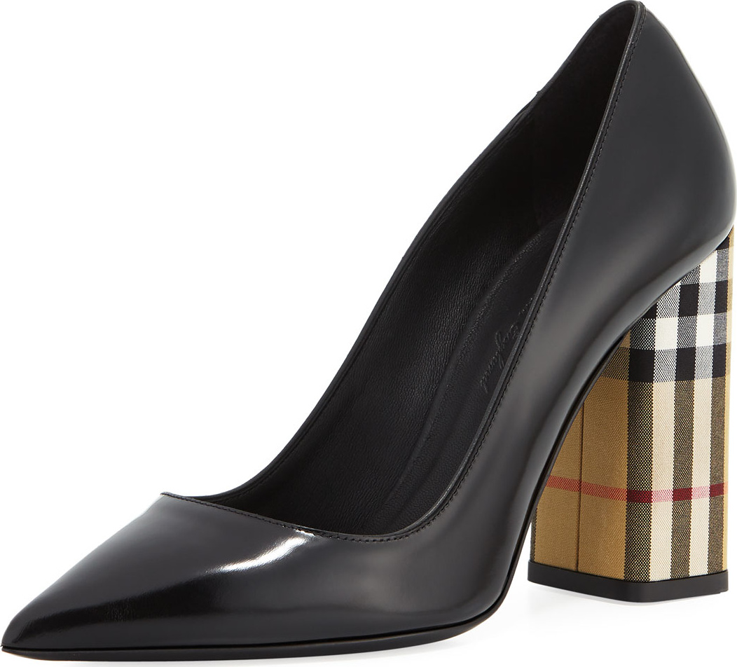 Burberry London England Dashwood Leather Check-Heel Pumps