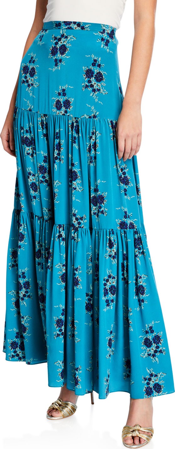 Veronica Beard Serence Tiered Floral Silk Maxi Skirt