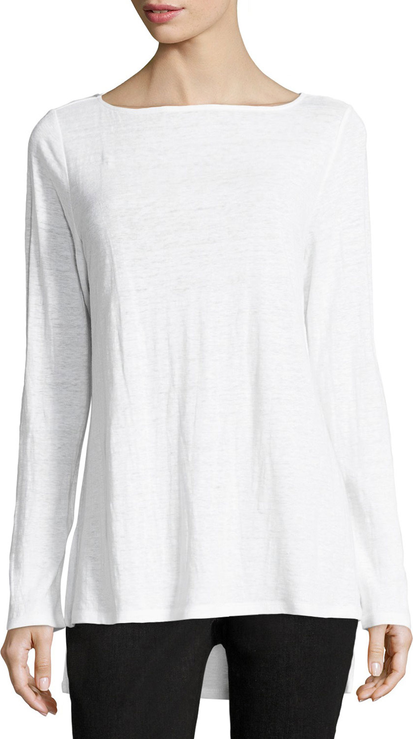 Eileen Fisher Bateau-Neck Organic Linen Jersey Top