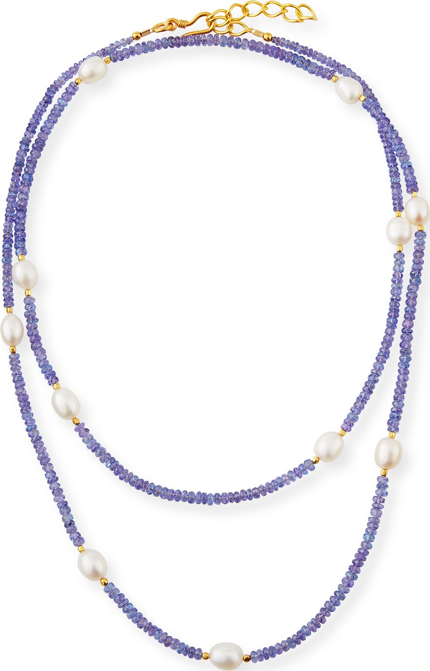 Dina Mackney Long Pearl & Tanzanite Necklace