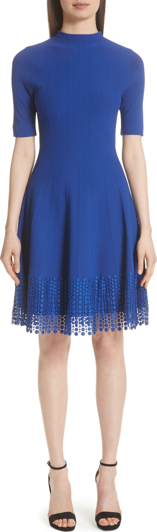 Lela Rose Lace Hem Fit & Flare Dress