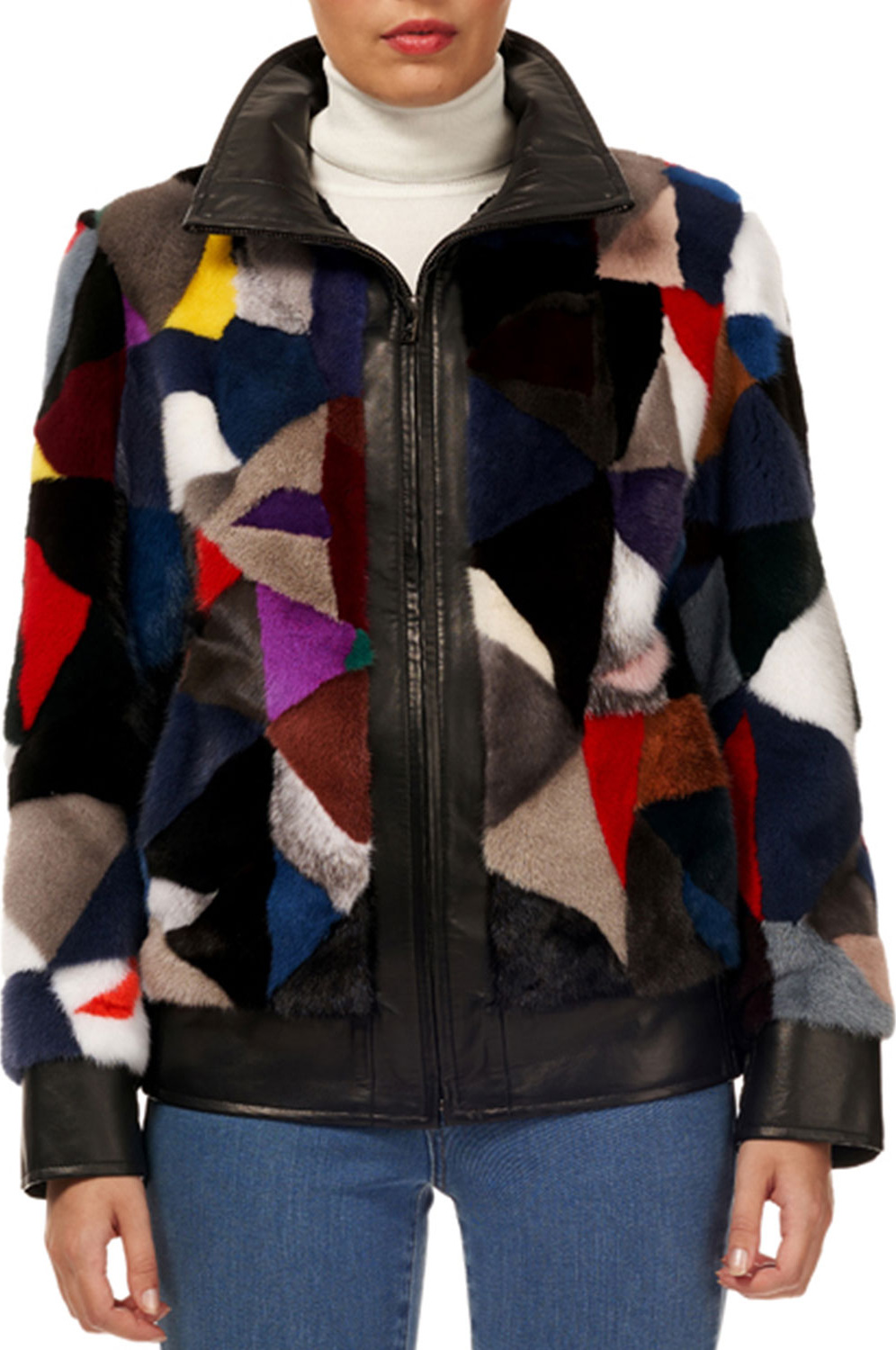 Gorski Patchwork Mink-Fur Zip-Front Jacket w/ Leather Gorski Patchwork Mink-Fur Zip-Front Jacket w/ Leather